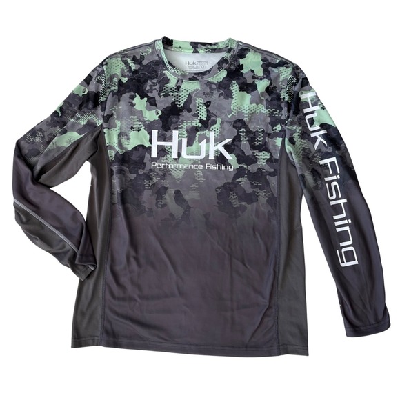 Huk Performance Fishing Shirt Mens Medium Long Sleeve Camo Athletic Top - Picture 1 of 5